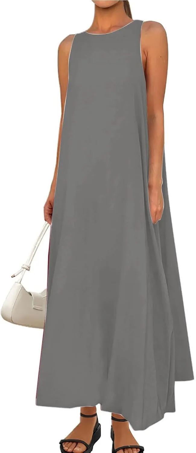 Boho Long Dress for Women Sleeveless Summer Flowy Tank Dress Casual Beach Vacation Maxi Dress A Line Swing Sundress