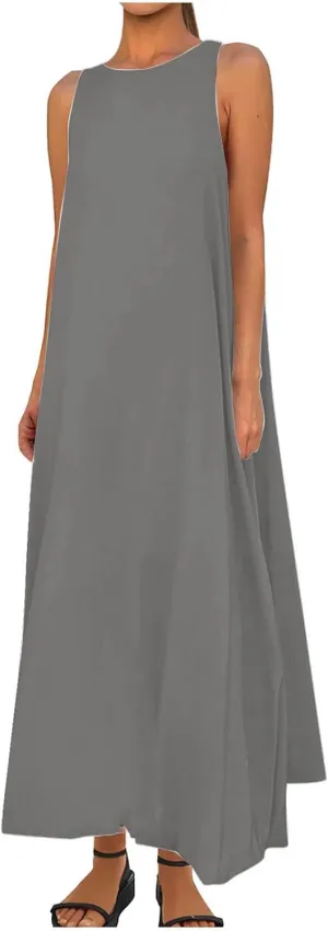 Boho Long Dress for Women Sleeveless Summer Flowy Tank Dress Casual Beach Vacation Maxi Dress A Line Swing Sundress