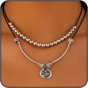 Boho Necklaces for Women Western Jewelry for Women Cowboy Cowgirl Accessories Vintage Leather Necklace with Star Cactus Beads Coin Hat Pendant Necklace Turquoise Jewelry