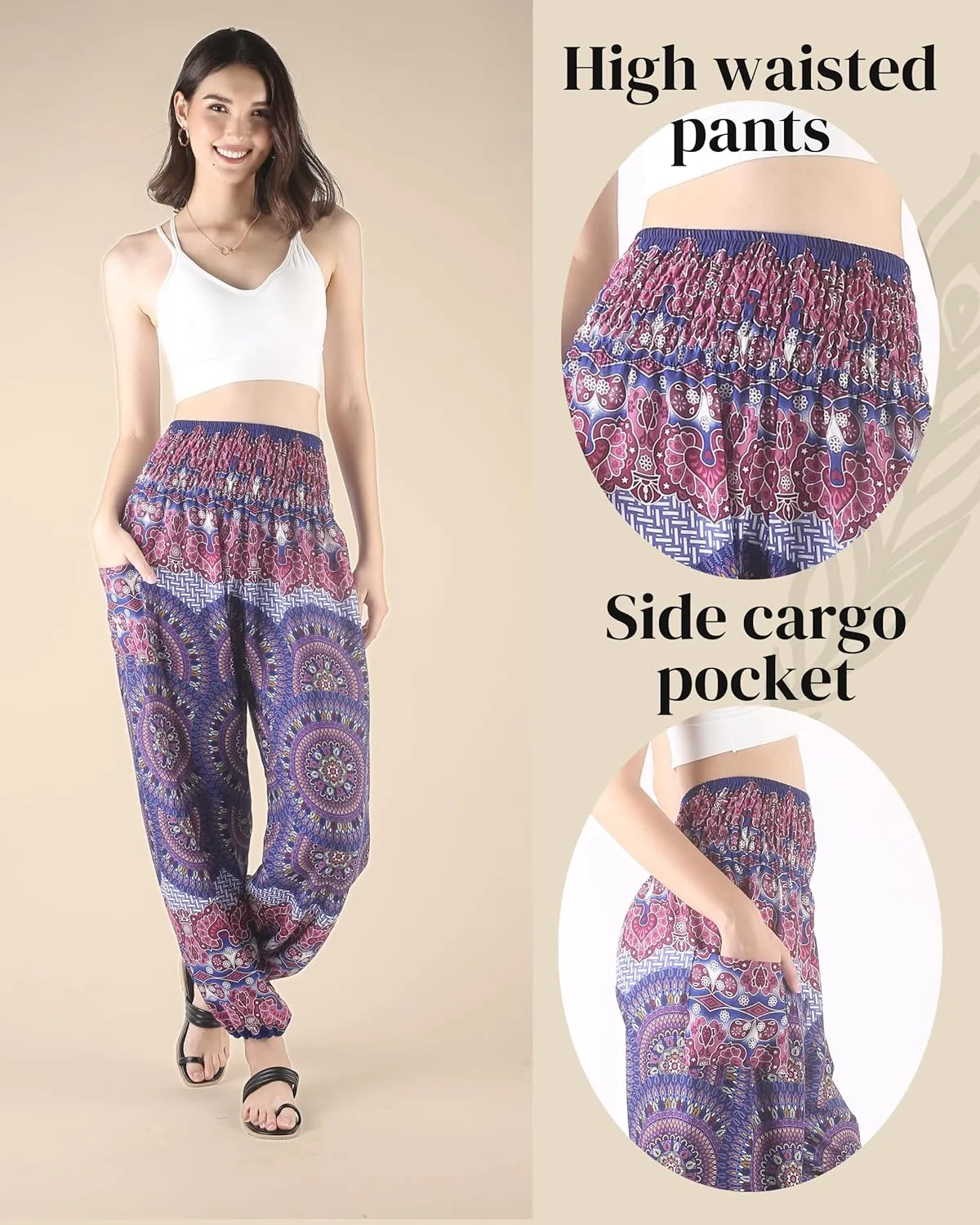Boho Pants | Harem Pants Women with Pockets | Soft & Breathable Flowy Pajamas | Soft Yoga Pants| Hippie Clothes for Women