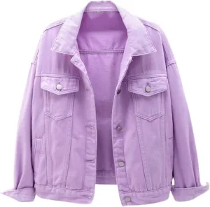 Bomber Jackets for Women Solid Button Down Jeans Denim Jackets Plus Size Trendy Casual Oversized Coat with Pockets