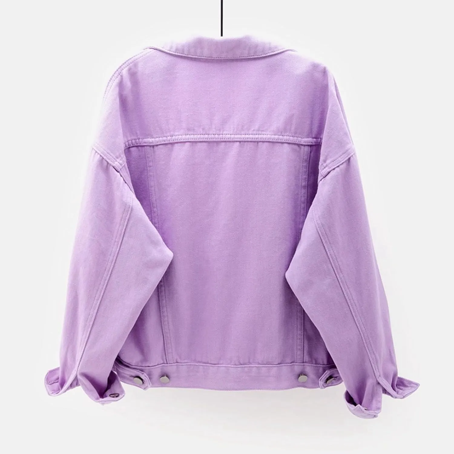 Bomber Jackets for Women Solid Button Down Jeans Denim Jackets Plus Size Trendy Casual Oversized Coat with Pockets