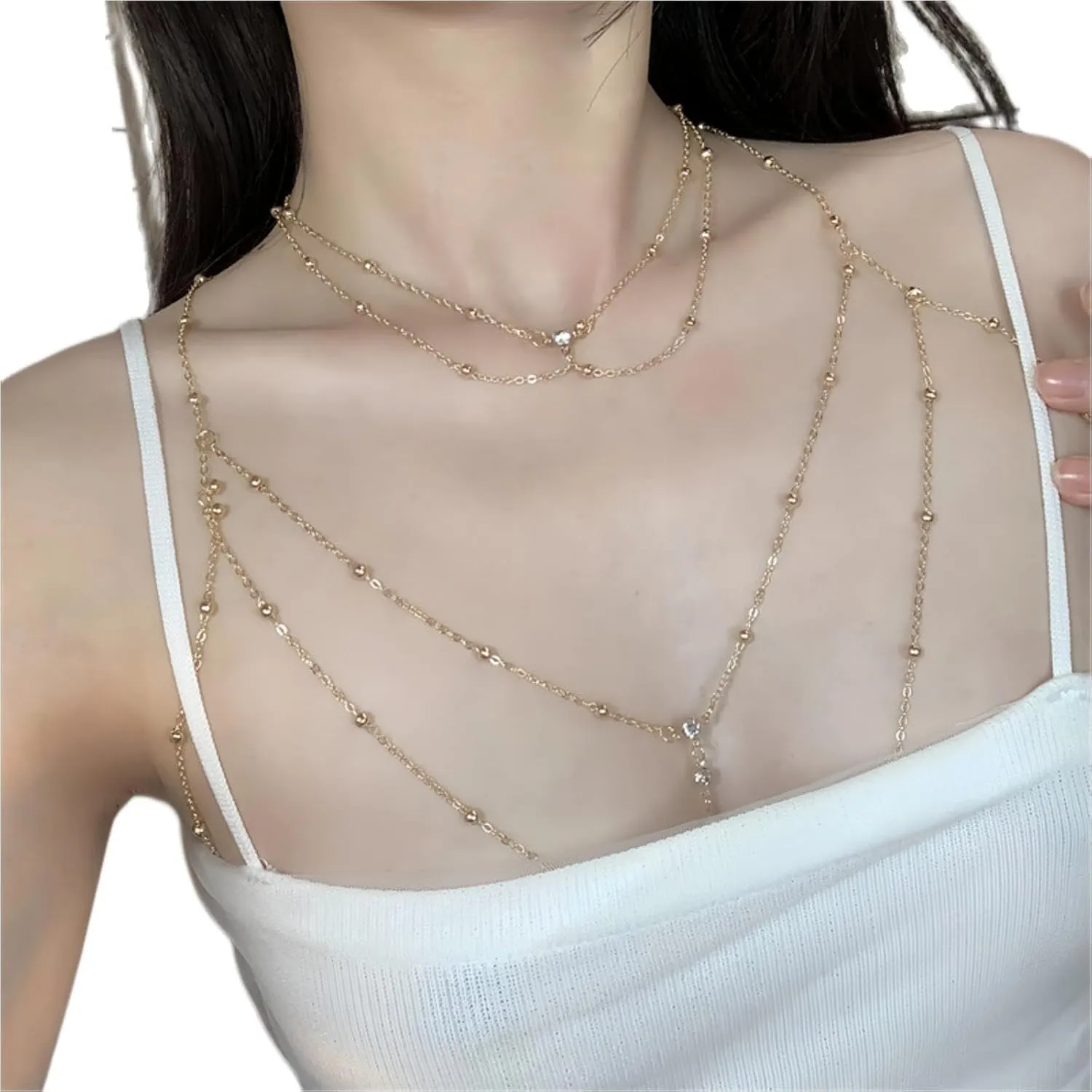 BORATO Waist Beads Chest Chain Body Chain Sexy Three-Dimensional Back Chain Backless Clothing Accessories