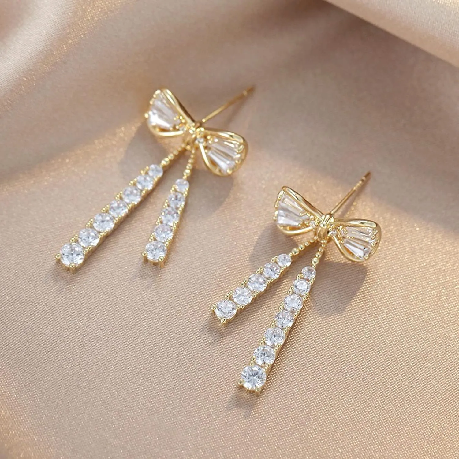 Bow Earrings Pearl Bow Earrings Rhinestone Bow Earrings Gold Ribbon Dangle Earrings Trendy Bow Stuff Jewelry Gifts for Women