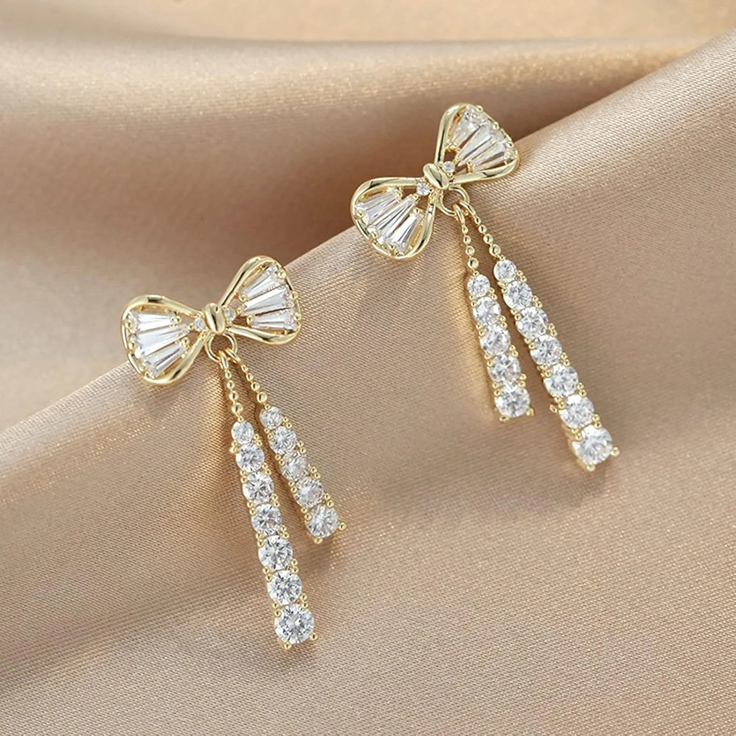 Bow Earrings Pearl Bow Earrings Rhinestone Bow Earrings Gold Ribbon Dangle Earrings Trendy Bow Stuff Jewelry Gifts for Women