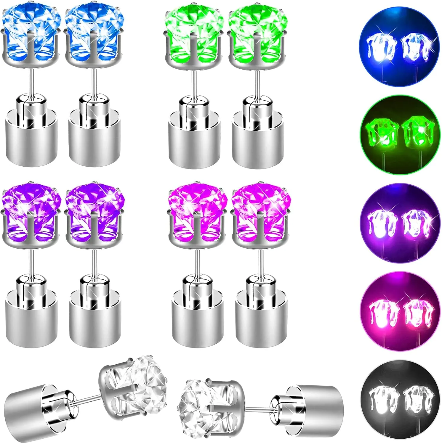 Bright Stylish Glow Earrings, Light Up Stud Earrings, LED Earrings for Men, Led Stud Earrings, Glowing Light Up Earrings for Women, Diamond Crown Ear Drop Pendant Stud Stainless