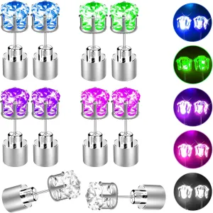 Bright Stylish Glow Earrings, Light Up Stud Earrings, LED Earrings for Men, Led Stud Earrings, Glowing Light Up Earrings for Women, Diamond Crown Ear Drop Pendant Stud Stainless
