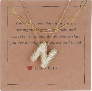 Bubble Letter Initial Necklace 14K Gold Layered Necklaces For Women Dainty Balloon Alphabet Pendant Necklaces Gift For Her