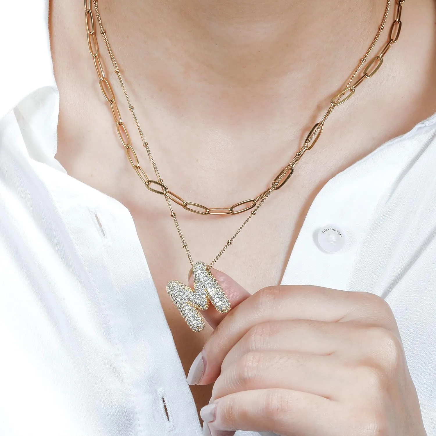 Bubble Letter Initial Necklace 14K Gold Layered Necklaces For Women Dainty Balloon Alphabet Pendant Necklaces Gift For Her