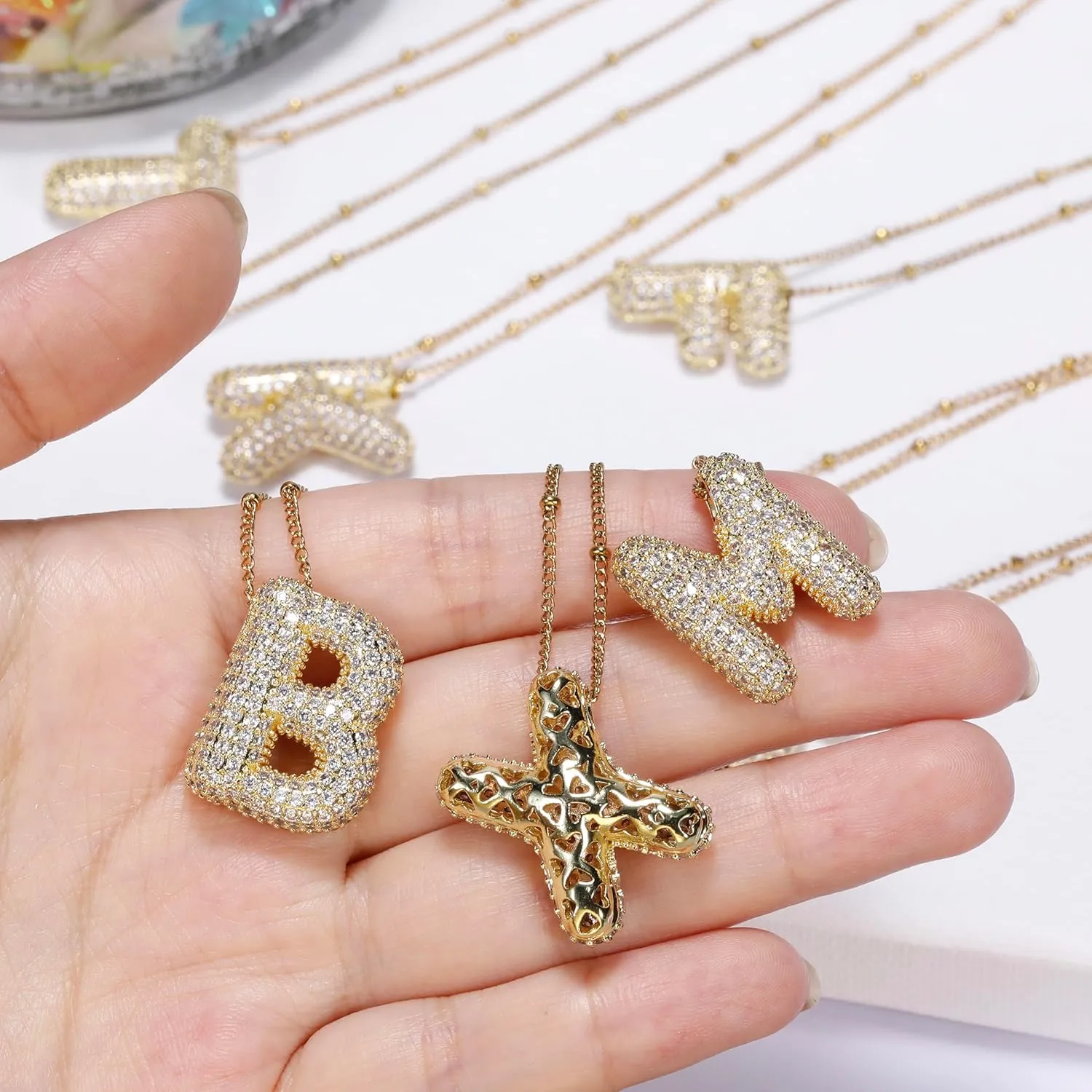 Bubble Letter Initial Necklace 14K Gold Layered Necklaces For Women Dainty Balloon Alphabet Pendant Necklaces Gift For Her