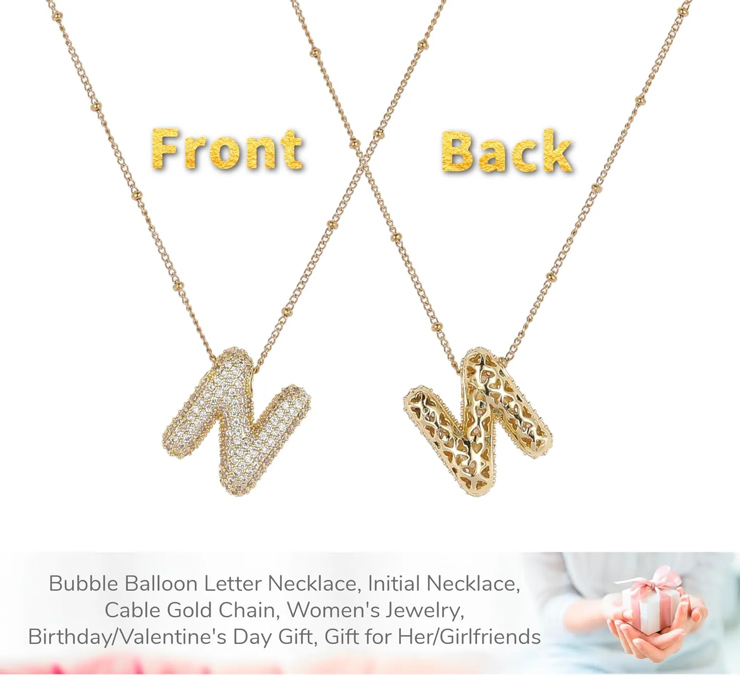 Bubble Letter Initial Necklace 14K Gold Layered Necklaces For Women Dainty Balloon Alphabet Pendant Necklaces Gift For Her