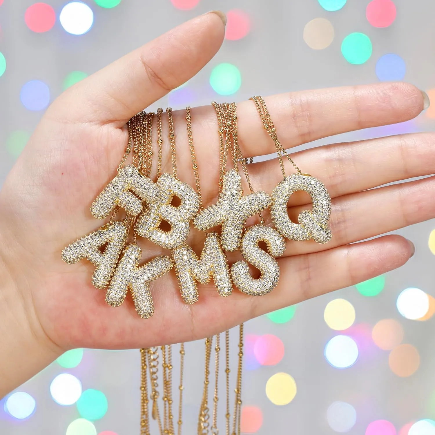 Bubble Letter Initial Necklace 14K Gold Layered Necklaces For Women Dainty Balloon Alphabet Pendant Necklaces Gift For Her