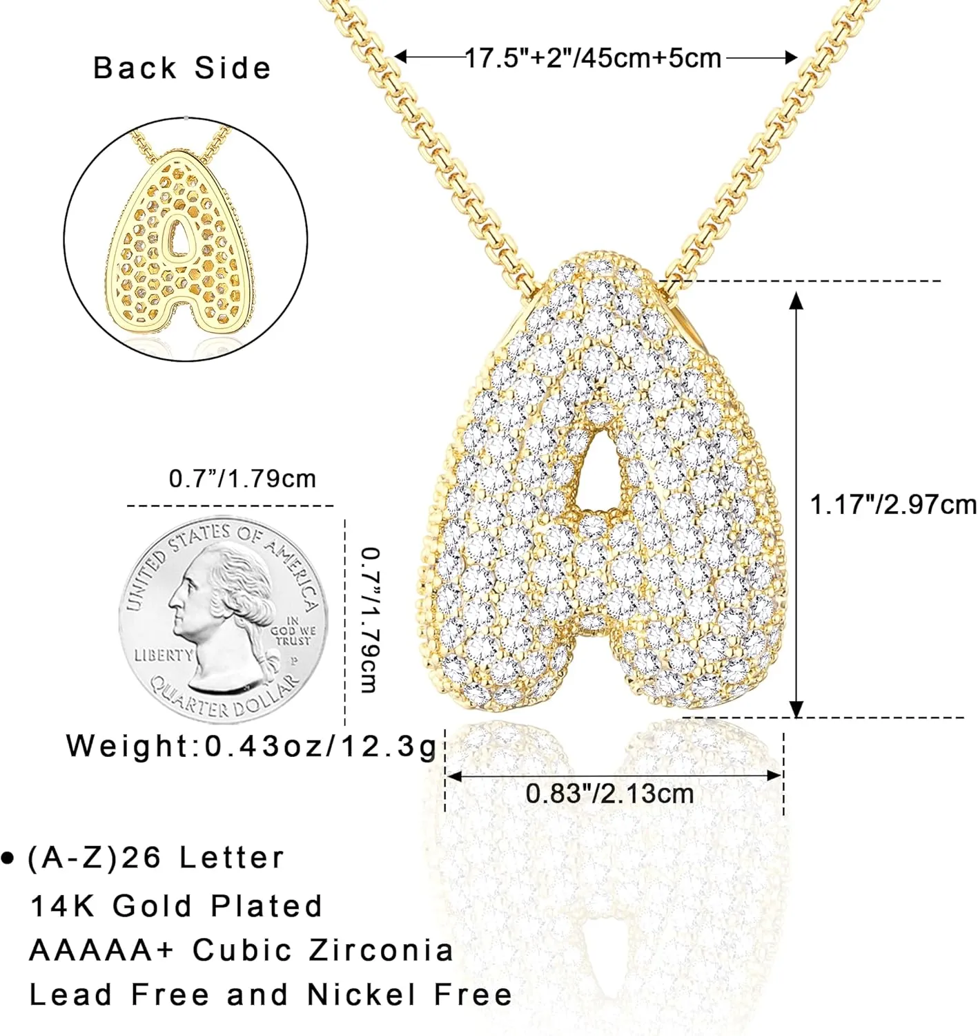 Bubble Letter Necklace Gold for Women, Gold/Silver Initial Letter A-Z Charm Balloon Pendant Zirconia Necklaces Fashion Jewelry Gifts for Women