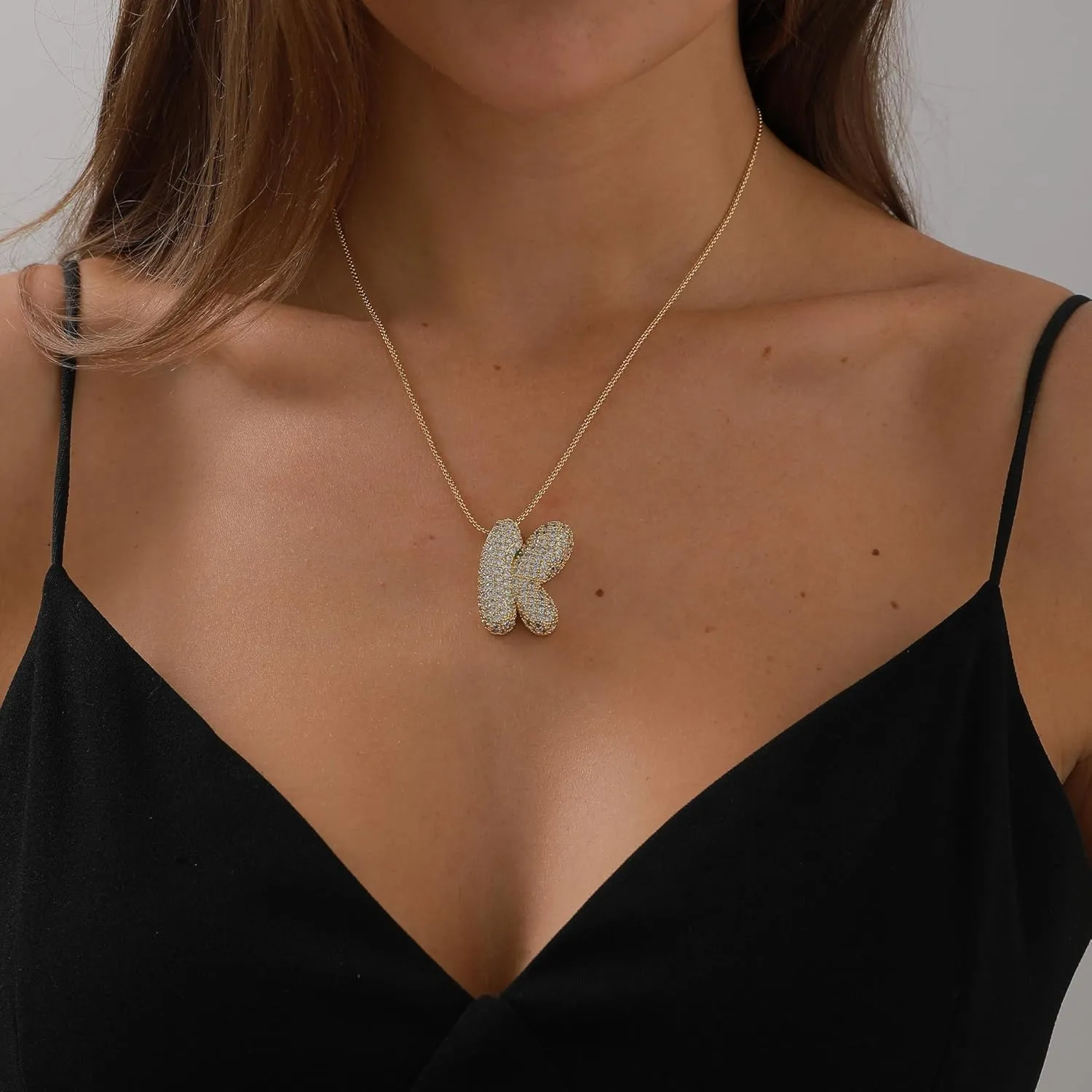 Bubble Letter Necklace Gold for Women, Gold/Silver Initial Letter A-Z Charm Balloon Pendant Zirconia Necklaces Fashion Jewelry Gifts for Women