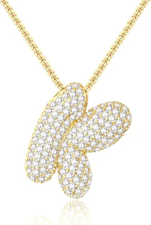Bubble Letter Necklace Gold for Women, Gold/Silver Initial Letter A-Z Charm Balloon Pendant Zirconia Necklaces Fashion Jewelry Gifts for Women