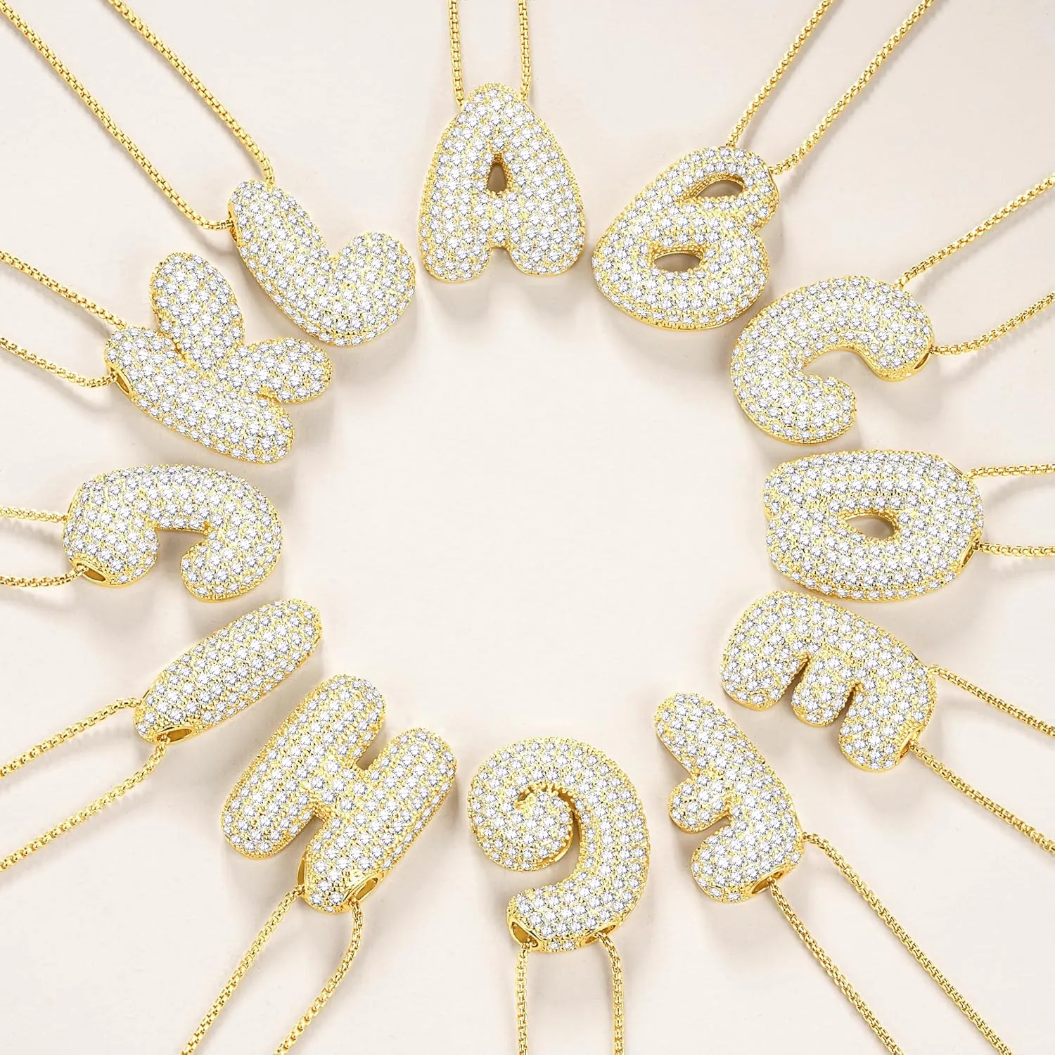 Bubble Letter Necklace Gold for Women, Gold/Silver Initial Letter A-Z Charm Balloon Pendant Zirconia Necklaces Fashion Jewelry Gifts for Women