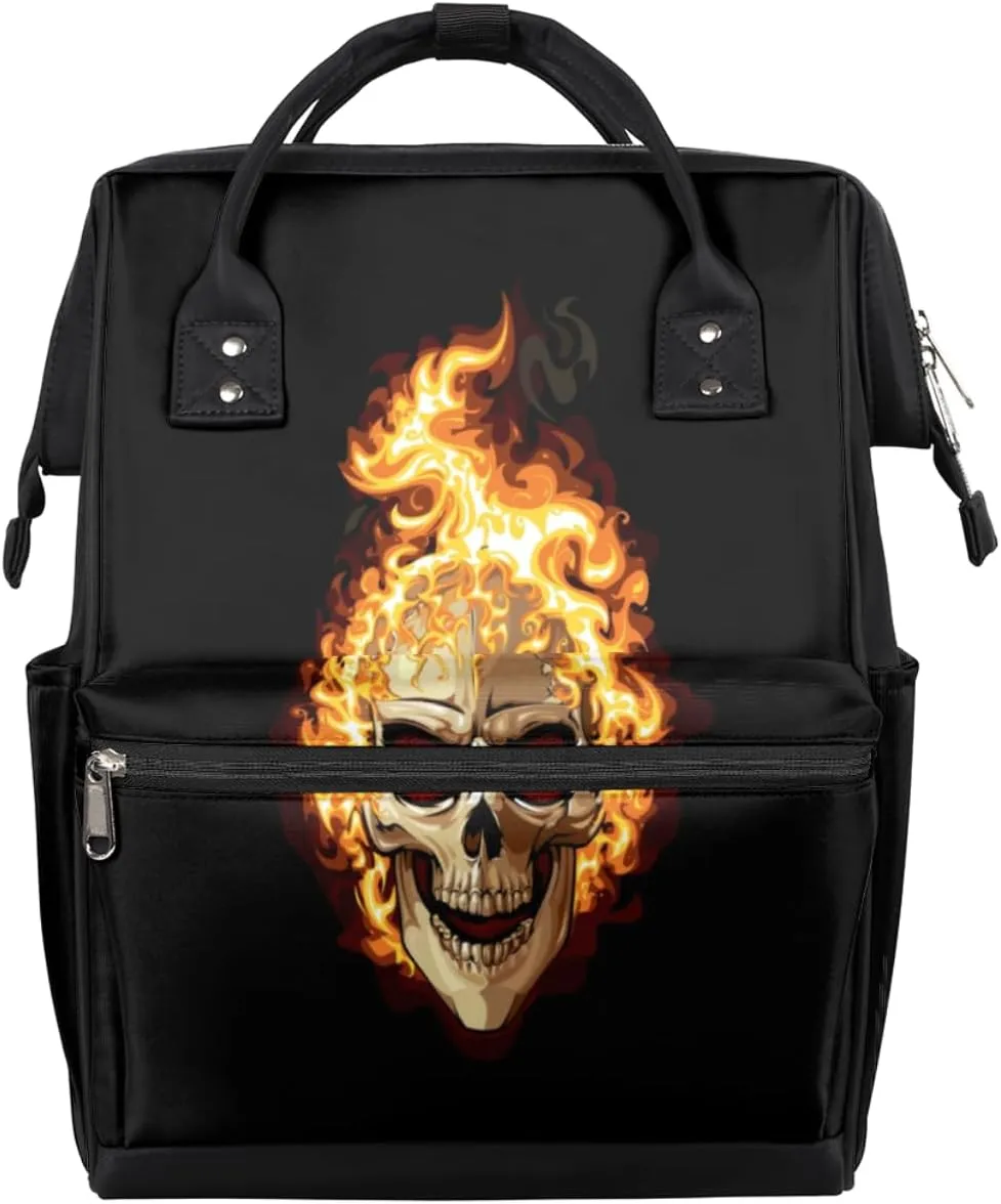 Burning Skull Diaper Bag Tote Large Capacity Waterproof with Adjustable Shoulder Strap and Pram Straps Mommy Bag for Hospital Beach Weekender Travel