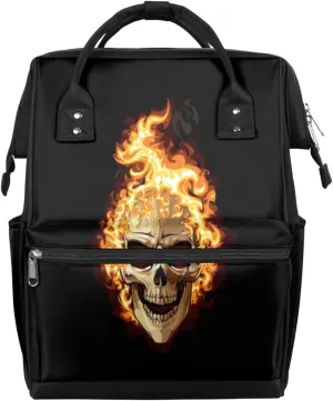 Burning Skull Diaper Bag Tote Large Capacity Waterproof with Adjustable Shoulder Strap and Pram Straps Mommy Bag for Hospital Beach Weekender Travel