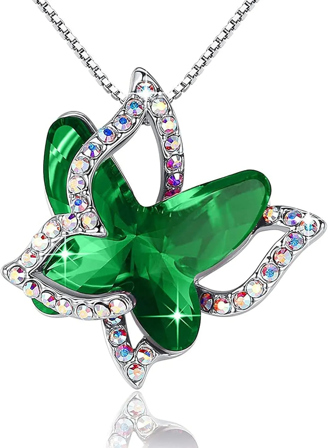 Butterfly Birthstone Crystal Necklace,925 Sterling Silver Butterflies Crystal Pendant Chain Xmas Mothers Day Gift for Women