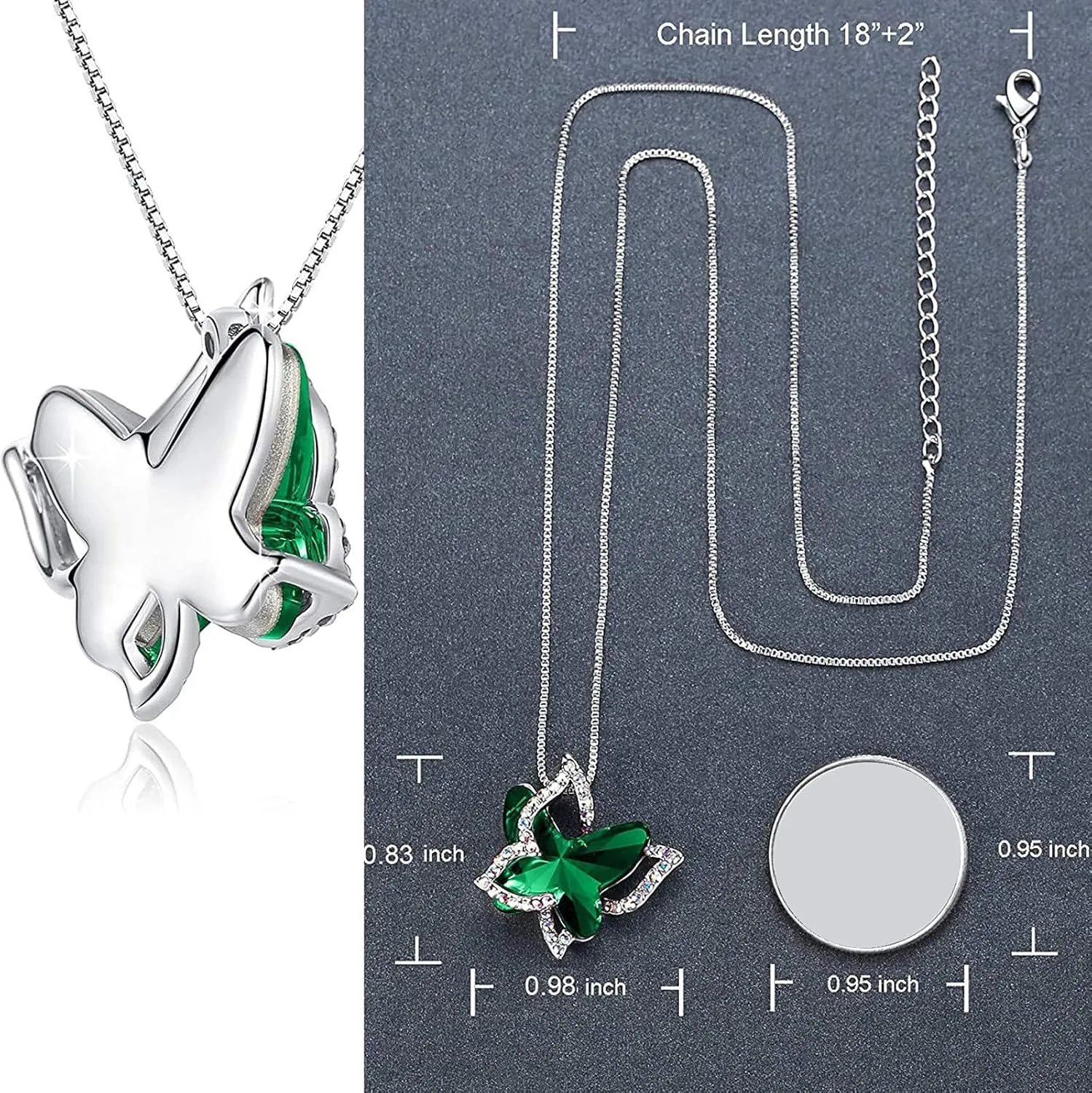 Butterfly Birthstone Crystal Necklace,925 Sterling Silver Butterflies Crystal Pendant Chain Xmas Mothers Day Gift for Women