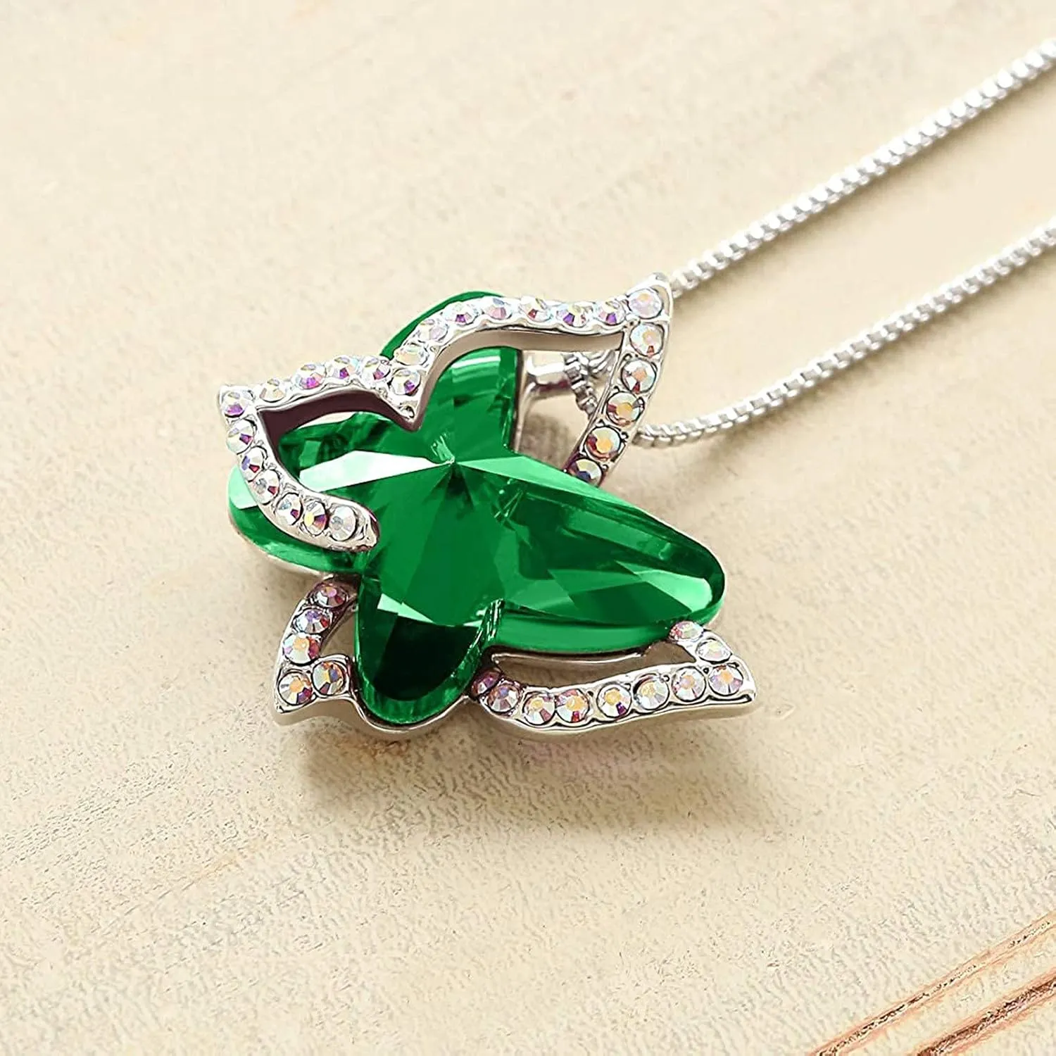 Butterfly Birthstone Crystal Necklace,925 Sterling Silver Butterflies Crystal Pendant Chain Xmas Mothers Day Gift for Women