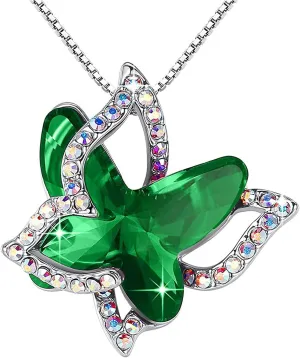 Butterfly Birthstone Crystal Necklace,925 Sterling Silver Butterflies Crystal Pendant Chain Xmas Mothers Day Gift for Women