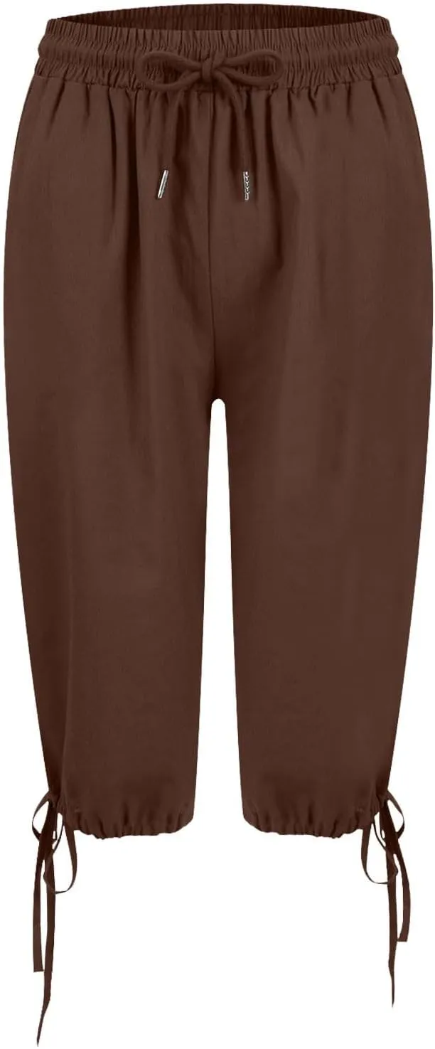 Capris Pants for Women 2025 Summer Cotton Linen Pant Lightweight High Waist Baggy Casual Cropped Trousers w/Pockets