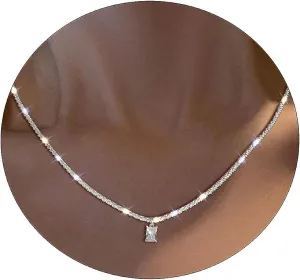 CAROVO Gold Necklace for Women,Dainty Gold Necklaces 14k Gold Plated Diamond Necklaces Cute CZ Solitaire Choker Necklaces for Women Simple Cubic Zirconia Pendant Necklace Trendy Jewelry Gifts