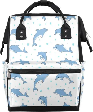 Cartoon Dolphins Diaper Bag Tote Large Capacity Waterproof with Adjustable Shoulder Strap and Pram Straps Mommy Bag for Hospital Beach Weekender Travel