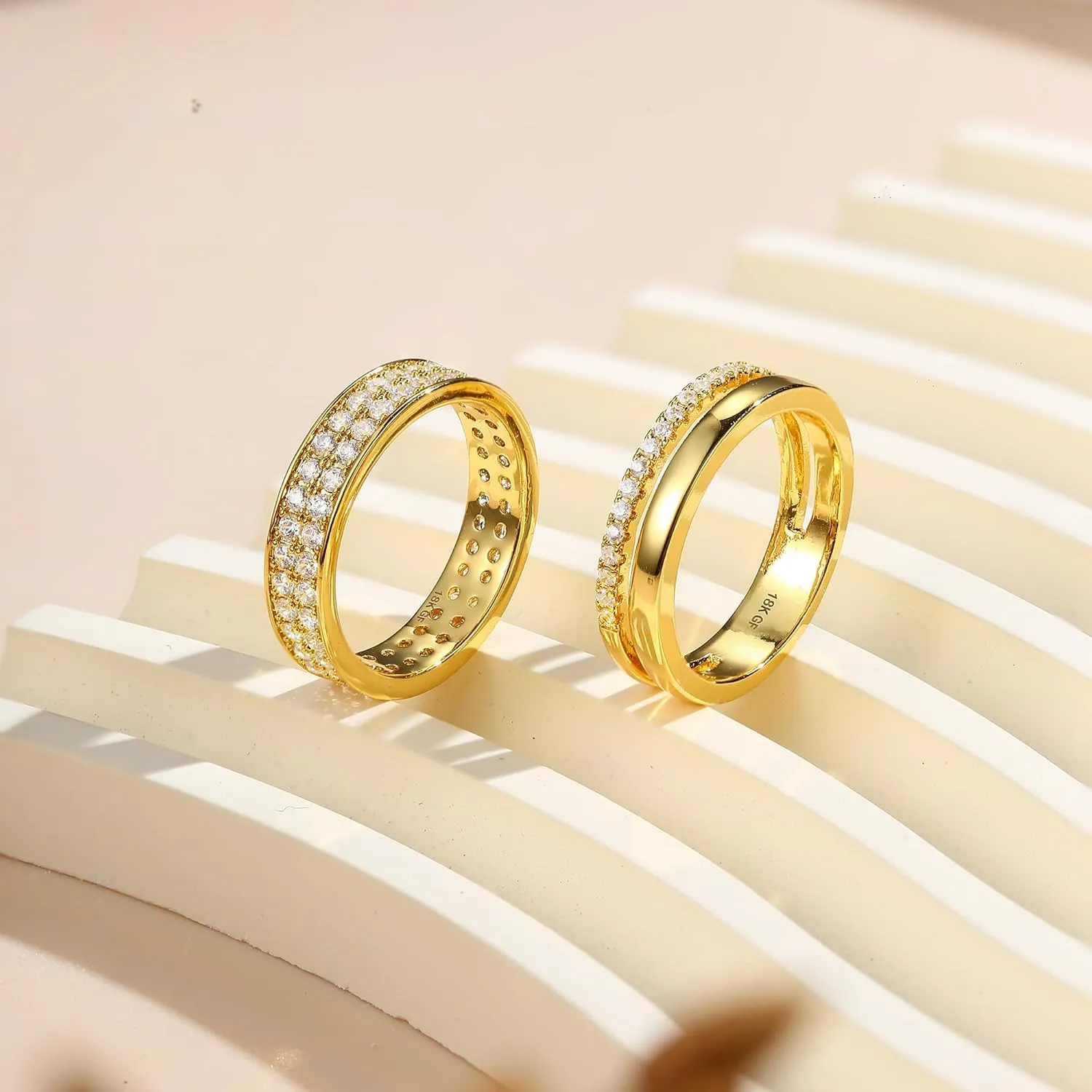 CASSIECA Stackable Gold Rings for Women Non Tarnish Dainty 18K Gold Plated Stacking Rings Set for Women Cubic Zirconia Thumb Wedding Engagement Bands Gold Rings Size 5-10