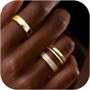 CASSIECA Stackable Gold Rings for Women Non Tarnish Dainty 18K Gold Plated Stacking Rings Set for Women Cubic Zirconia Thumb Wedding Engagement Bands Gold Rings Size 5-10