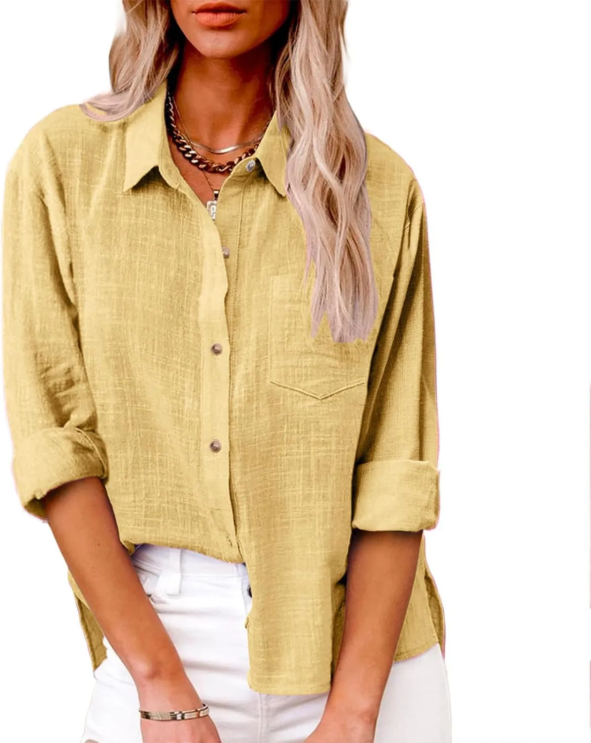 Ceboyel Women Cotton Linen Summer Tops Button Down Shirts Dressy Causal Long Sleeve Gauze Blouses Trendy Boho Clothes 2024