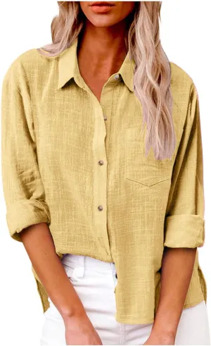 Ceboyel Women Cotton Linen Summer Tops Button Down Shirts Dressy Causal Long Sleeve Gauze Blouses Trendy Boho Clothes 2024