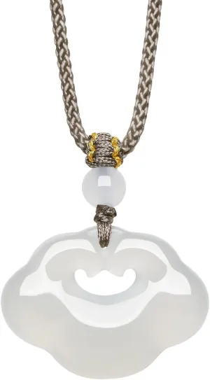Chalcedony Pendant Necklace for Women Ruyi Pendants White Gemstone Necklaces Fengshui Thread Necklaces Simple Trendy Gifts