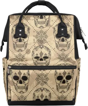Checkerboard Grid Skull Diaper Bag Tote Large Capacity Waterproof with Adjustable Shoulder Strap and Pram Straps Mommy Bag for Hospital Beach Weekender Travel