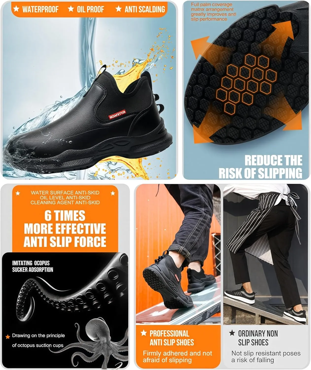 Chef Work Boots for Men, Leather Non Slip Food Service Shoes, for Kitchen, Restaurant, Water&Oil Resistant, Comfortable, Lightweight