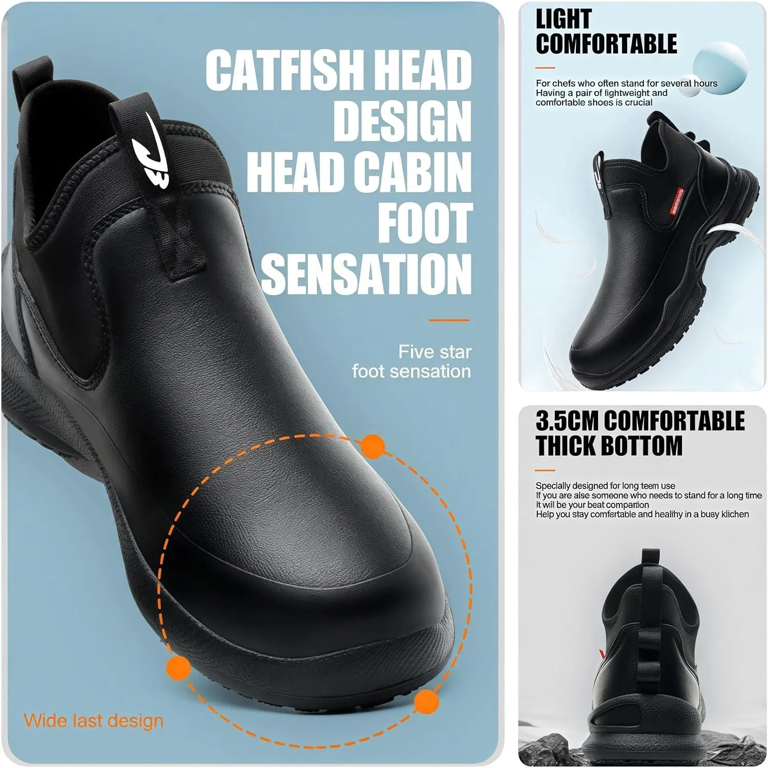 Chef Work Boots for Men, Leather Non Slip Food Service Shoes, for Kitchen, Restaurant, Water&Oil Resistant, Comfortable, Lightweight