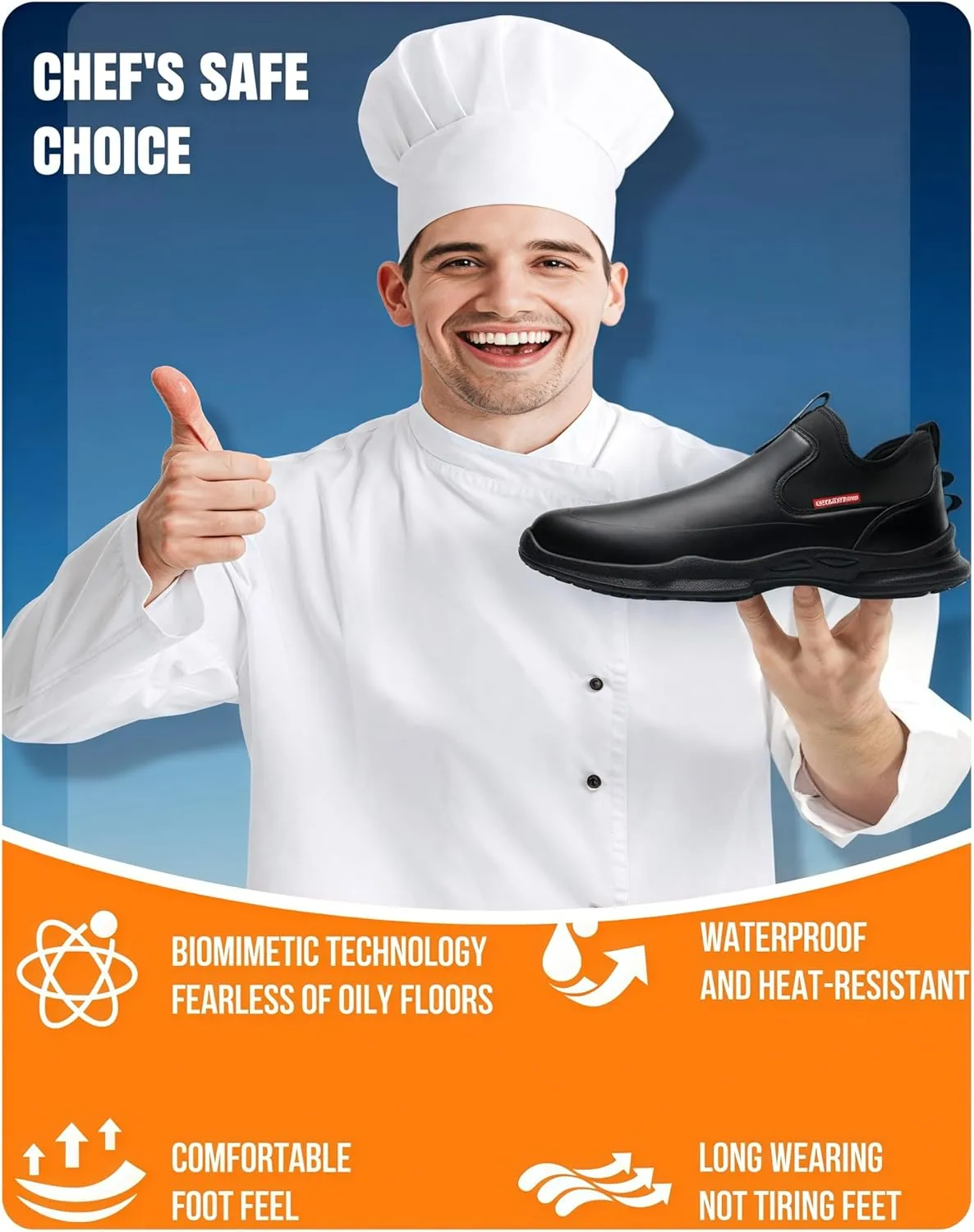Chef Work Boots for Men, Leather Non Slip Food Service Shoes, for Kitchen, Restaurant, Water&Oil Resistant, Comfortable, Lightweight