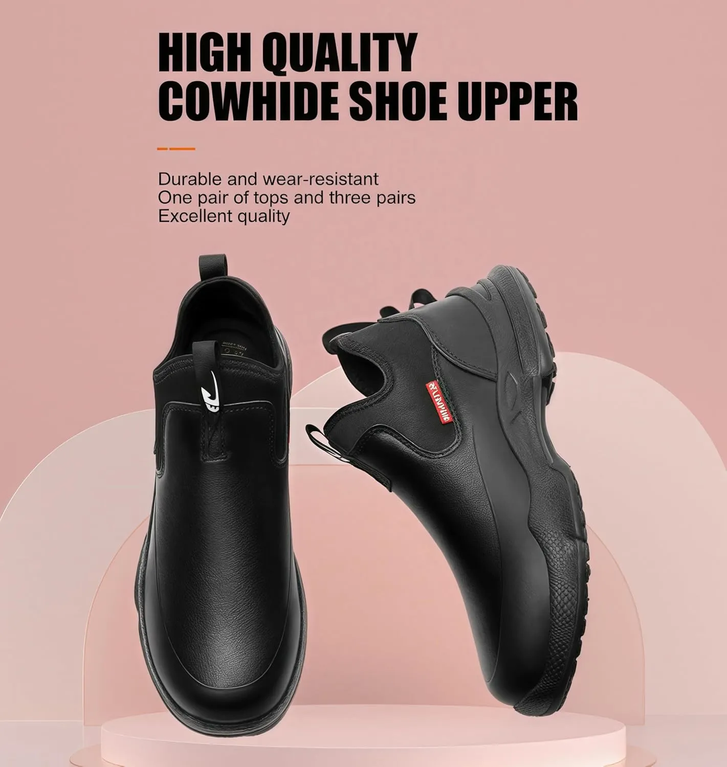 Chef Work Boots for Men, Leather Non Slip Food Service Shoes, for Kitchen, Restaurant, Water&Oil Resistant, Comfortable, Lightweight