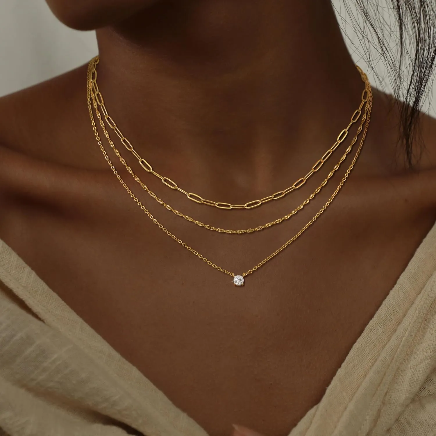 CHESKY Layered Gold Necklaces for Women, Dainty 14K Real Gold/Silver Plated Chain Necklace Diamond CZ Pendant Necklace for Women Adjustable Layering Choker Necklace Gold jewelry for Women Gifts
