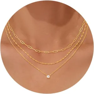 CHESKY Layered Gold Necklaces for Women, Dainty 14K Real Gold/Silver Plated Chain Necklace Diamond CZ Pendant Necklace for Women Adjustable Layering Choker Necklace Gold jewelry for Women Gifts