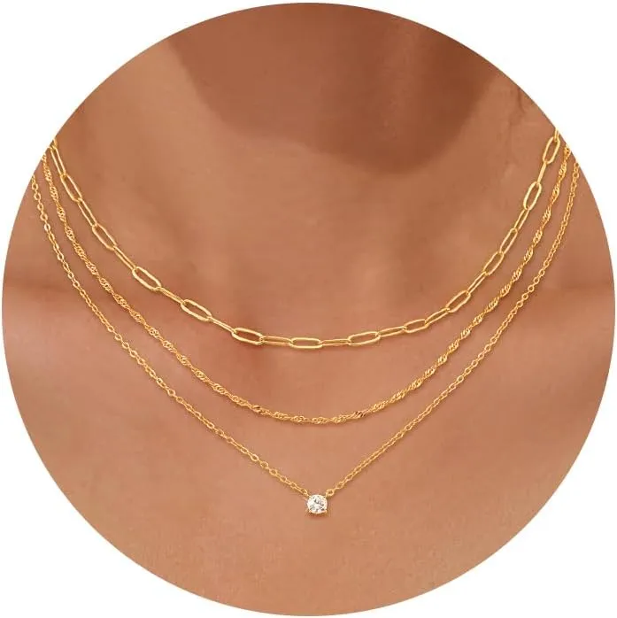 CHESKY Layered Gold Necklaces for Women, Dainty 14K Real Gold/Silver Plated Chain Necklace Diamond CZ Pendant Necklace for Women Adjustable Layering Choker Necklace Gold jewelry for Women Gifts