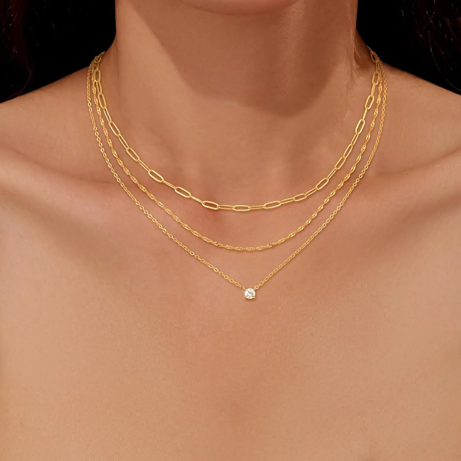 CHESKY Layered Gold Necklaces for Women, Dainty 14K Real Gold/Silver Plated Chain Necklace Diamond CZ Pendant Necklace for Women Adjustable Layering Choker Necklace Gold jewelry for Women Gifts