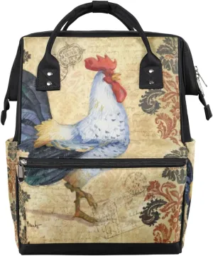 Chicken Rooster Pattern Diaper Bag Tote Large Capacity Waterproof with Adjustable Shoulder Strap and Pram Straps Mommy Bag for Hospital Beach Weekender Travel