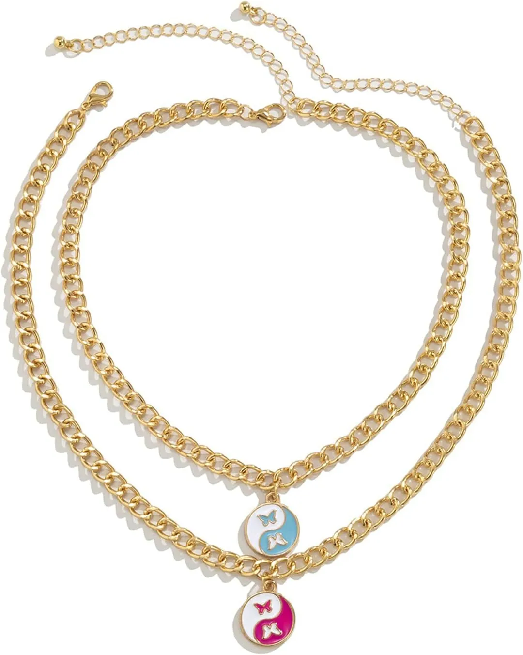 Choker Necklaces Dainty for Women, Cuban Chain Yin Yang 2 Layer Gold Layered Necklaces Dainty