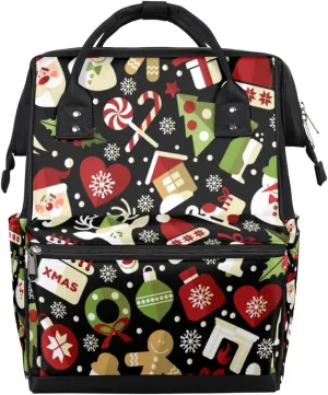 Christmas Themes Pattern Diaper Bag Tote Large Capacity Waterproof with Adjustable Shoulder Strap and Pram Straps Mommy Bag for Hospital Beach Weekender Travel