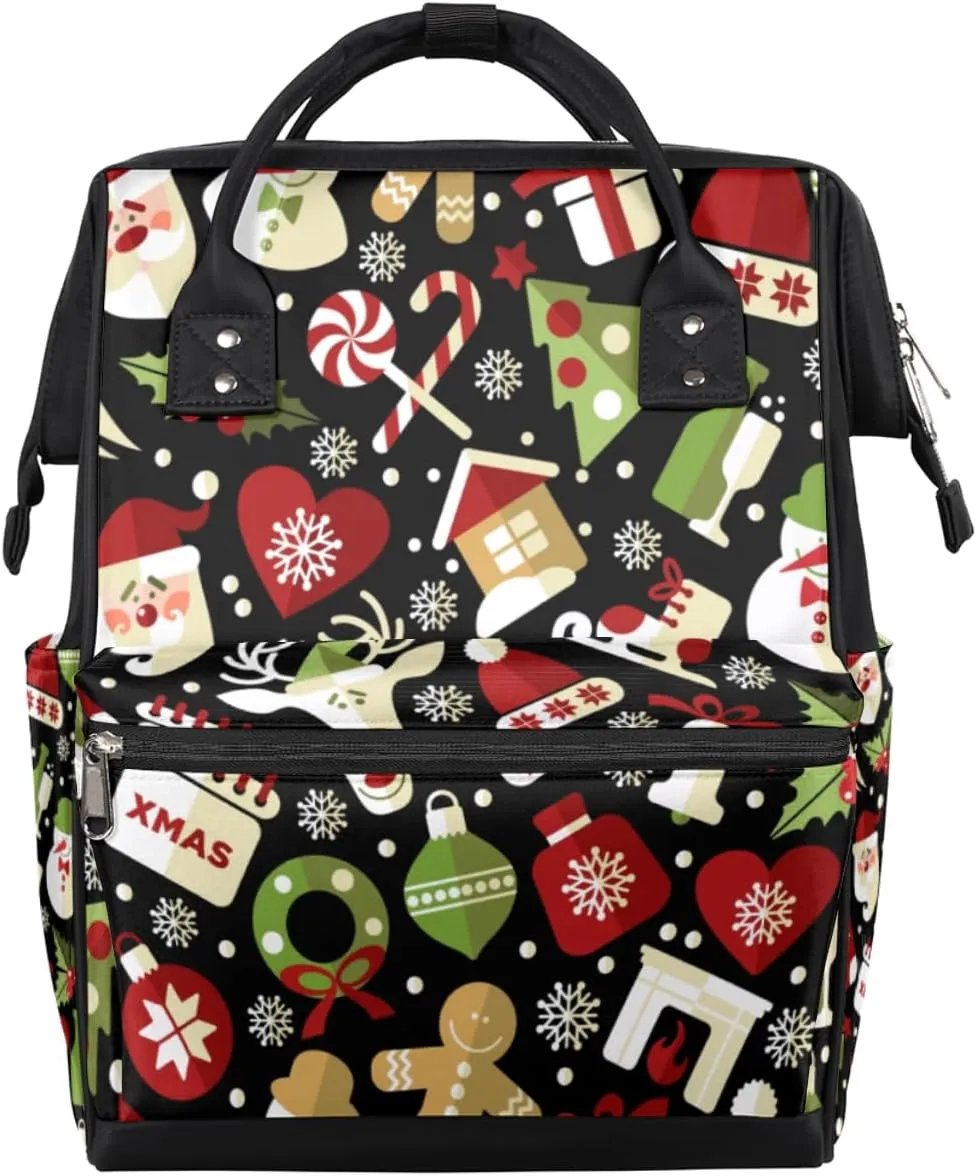 Christmas Themes Pattern Diaper Bag Tote Large Capacity Waterproof with Adjustable Shoulder Strap and Pram Straps Mommy Bag for Hospital Beach Weekender Travel