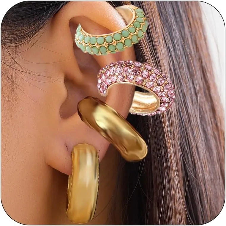 Chunky Ear Cuff for Women Non Piercing Adjustable Clip On Rhinestone Earrings Gold Clip On Cartilage Earrings Ear Open Cuff Wrap Ear Jewelry Gifts for Women Gifts