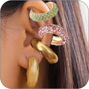 Chunky Ear Cuff for Women Non Piercing Adjustable Clip On Rhinestone Earrings Gold Clip On Cartilage Earrings Ear Open Cuff Wrap Ear Jewelry Gifts for Women Gifts