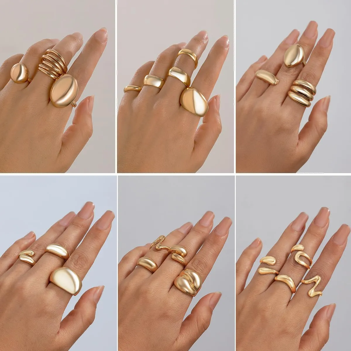 Chunky Gold and Silver Rings for Women - Adjustable Statement Open Bold Thick Stackable Rings Set - Gold Plated Jewelry